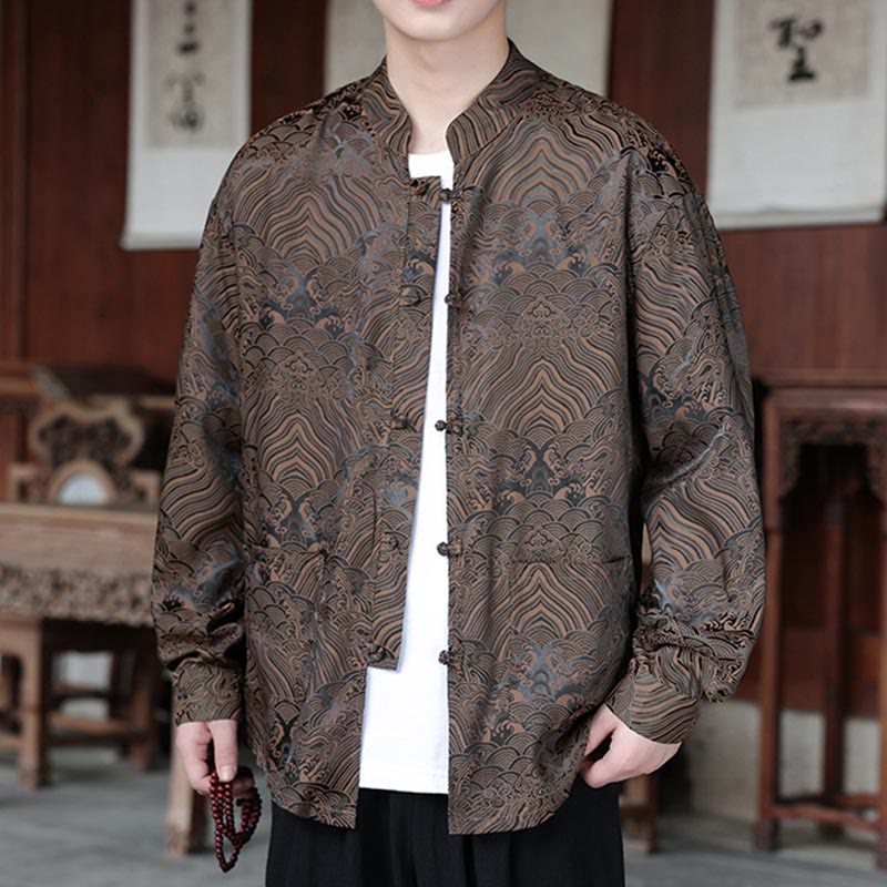 Chaqueta de manga larga para hombre con bolsillos, jacquard de hojas y flores otoñales con Buddha Stones y piedras. - image 8