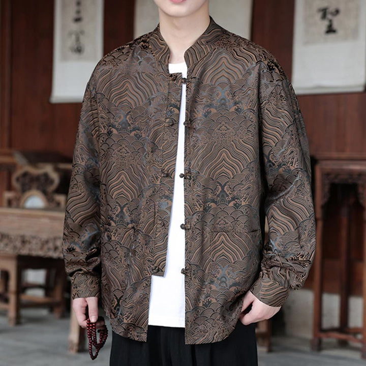 Chaqueta de manga larga para hombre con bolsillos, jacquard de hojas y flores otoñales con Buddha Stones y piedras. - image 8
