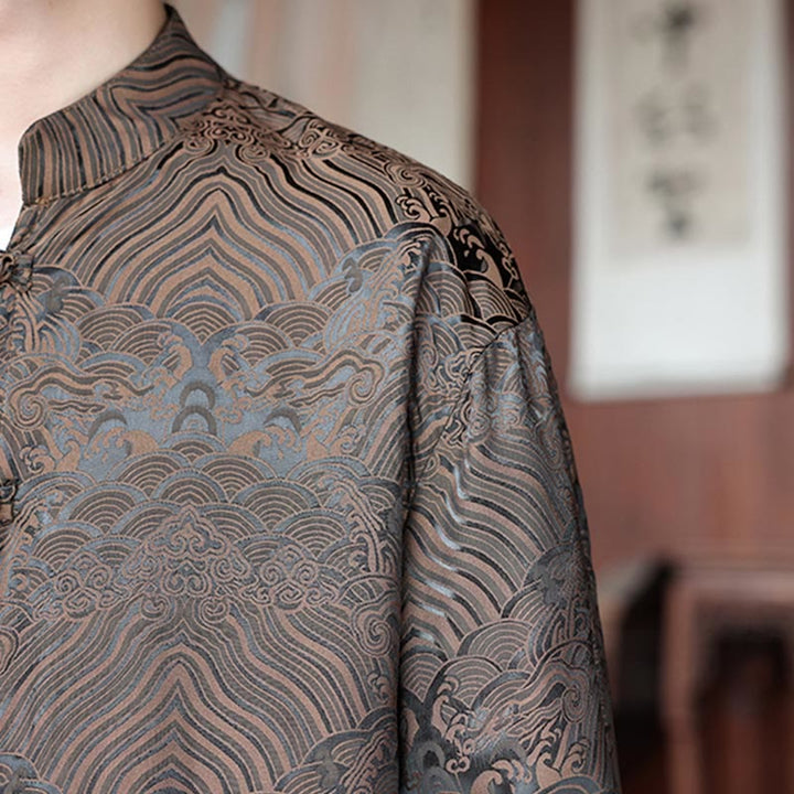 Chaqueta de manga larga para hombre con bolsillos, jacquard de hojas y flores otoñales con Buddha Stones y piedras. - image 10