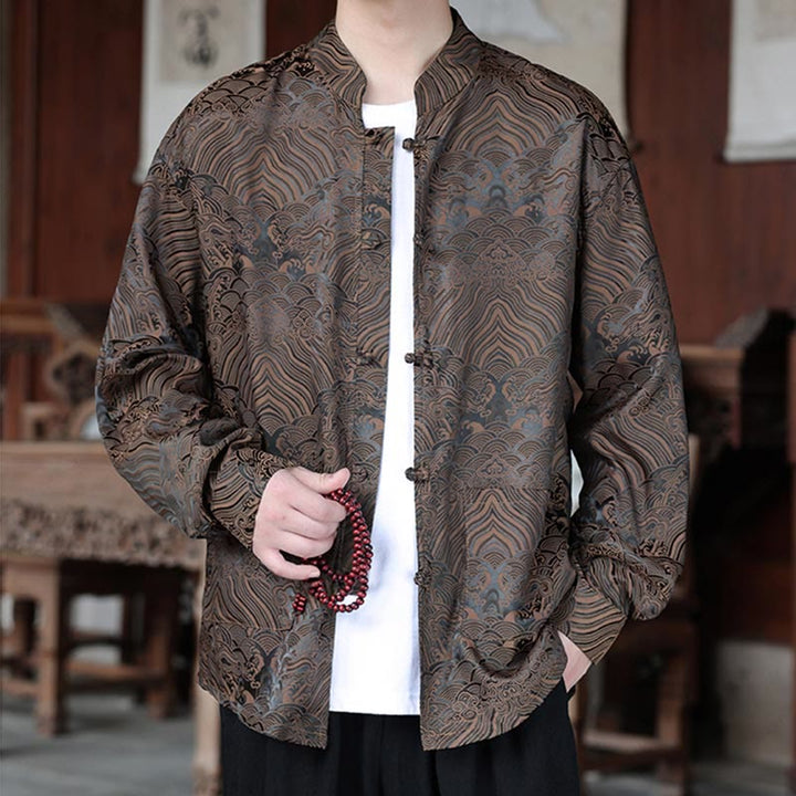 Chaqueta de manga larga para hombre con bolsillos, jacquard de hojas y flores otoñales con Buddha Stones y piedras. - image 5