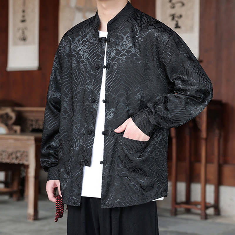 Chaqueta de manga larga para hombre con bolsillos, jacquard de hojas y flores otoñales con Buddha Stones y piedras. - image 15