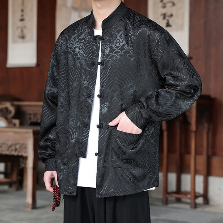 Chaqueta de manga larga para hombre con bolsillos, jacquard de hojas y flores otoñales con Buddha Stones y piedras. - image 15