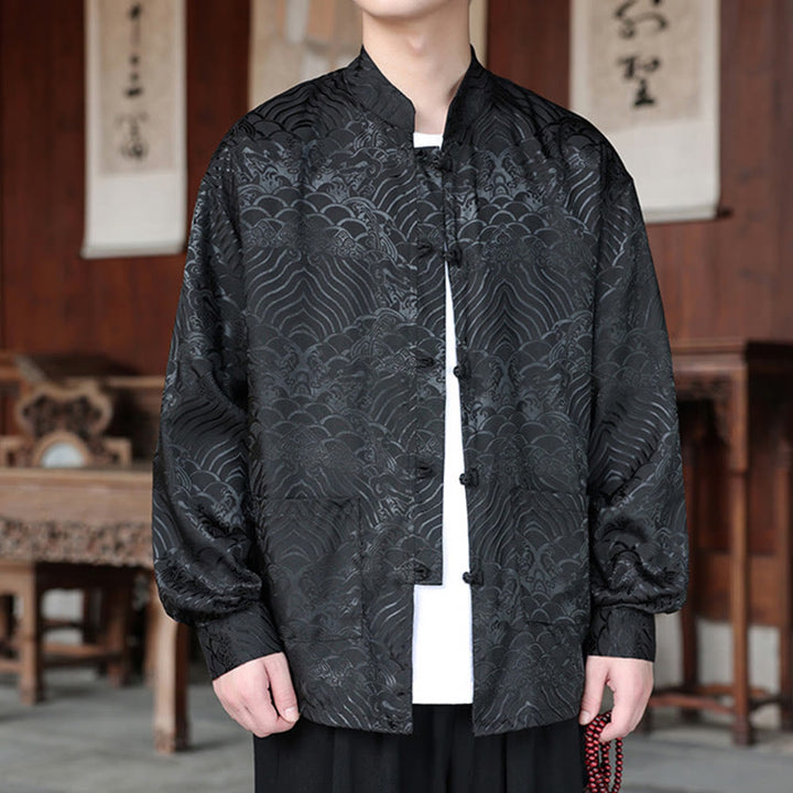 Chaqueta de manga larga para hombre con bolsillos, jacquard de hojas y flores otoñales con Buddha Stones y piedras. - image 14