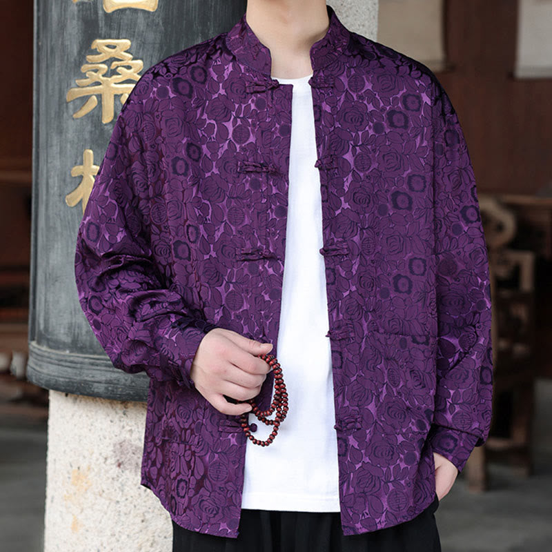 Chaqueta de manga larga para hombre con bolsillos, jacquard de hojas y flores otoñales con Buddha Stones y piedras. - image 24