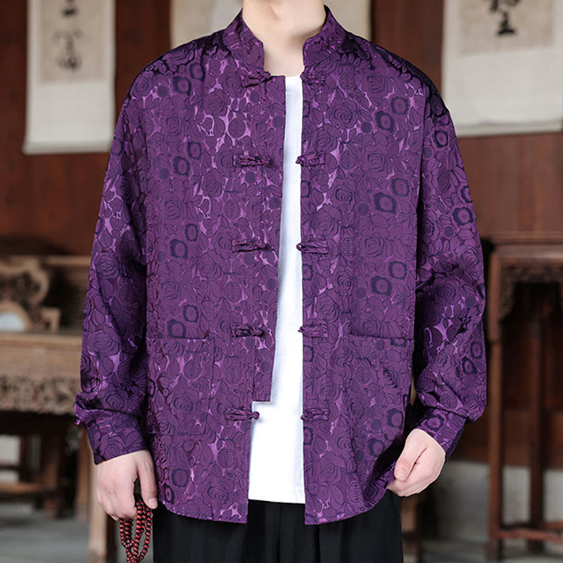 Chaqueta de manga larga para hombre con bolsillos, jacquard de hojas y flores otoñales con Buddha Stones y piedras. - image 20