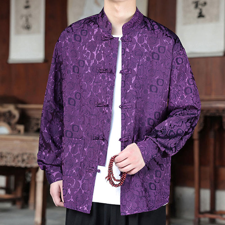Chaqueta de manga larga para hombre con bolsillos, jacquard de hojas y flores otoñales con Buddha Stones y piedras. - image 25