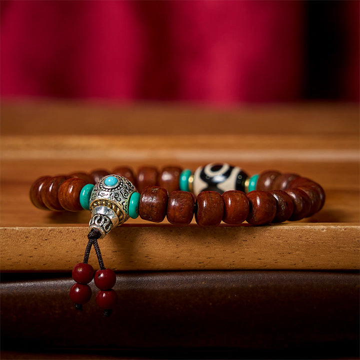 Pulsera de la suerte con cuentas de hueso de Buddha Stones, vajra y cuentas dzi de tres ojos - image 3