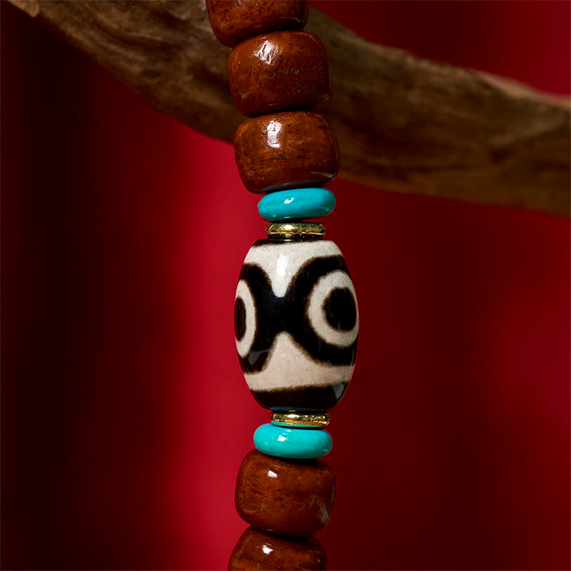 Pulsera de la suerte con cuentas de hueso de Buddha Stones, vajra y cuentas dzi de tres ojos - image 11