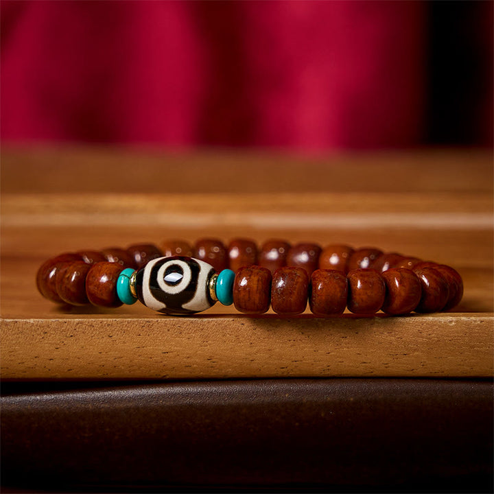 Pulsera de la suerte con cuentas de hueso de Buddha Stones, vajra y cuentas dzi de tres ojos - image 9