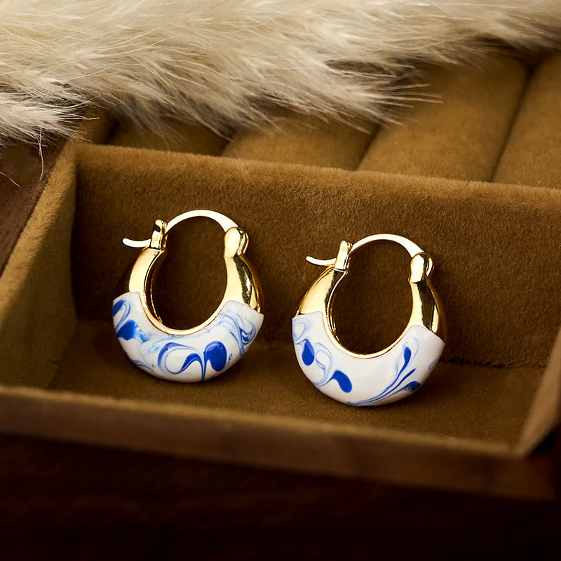 Pendientes en forma de U con Buddha Stones bañadas en cobre y esmaltado en oro de 18 quilates para la curación y la buena suerte. - image 1