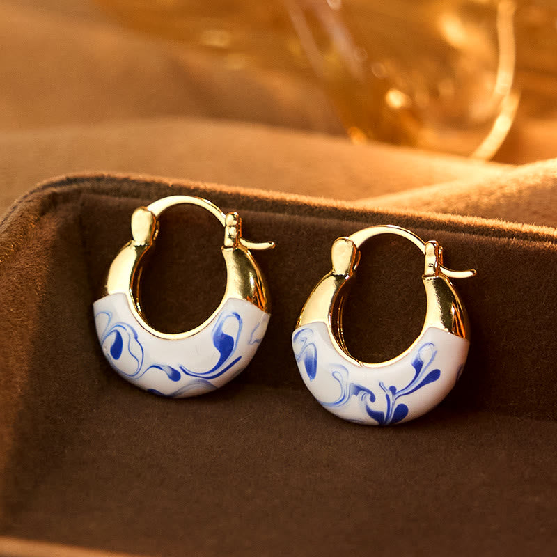 Pendientes en forma de U con Buddha Stones bañadas en cobre y esmaltado en oro de 18 quilates para la curación y la buena suerte. - Cobre y esmalte (postes de cobre) - image 0