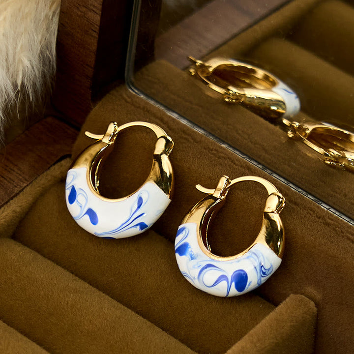 Pendientes en forma de U con Buddha Stones bañadas en cobre y esmaltado en oro de 18 quilates para la curación y la buena suerte. - image 2