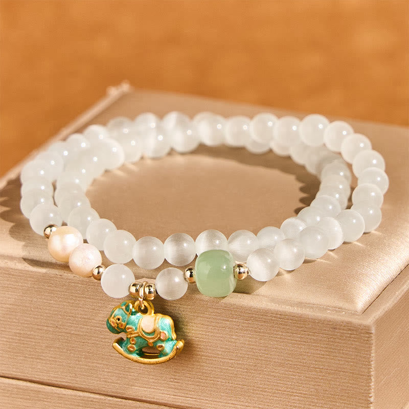 Pulsera de doble capa con cuentas de cristal de crisoberilo y Buddha Stones del Año del Caballo. - image 2
