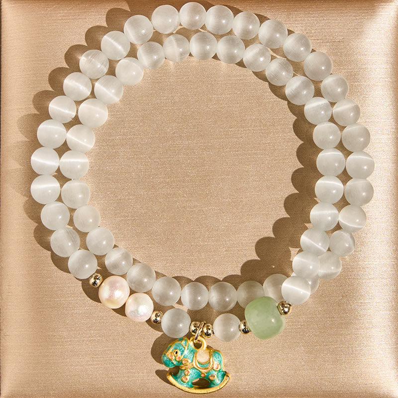 Pulsera de doble capa con cuentas de cristal de crisoberilo y Buddha Stones del Año del Caballo. - Crisoberilo (Circunferencia de la muñeca 14-17 cm) - image 0