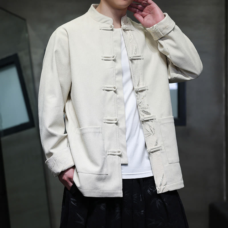 Chaqueta de pana de algodón para hombre, manga larga, con botones de bambú y estampado de Buddha Stones, con bolsillos. - Lino - US/UK/AU46, EU56 (5XL) - image 14