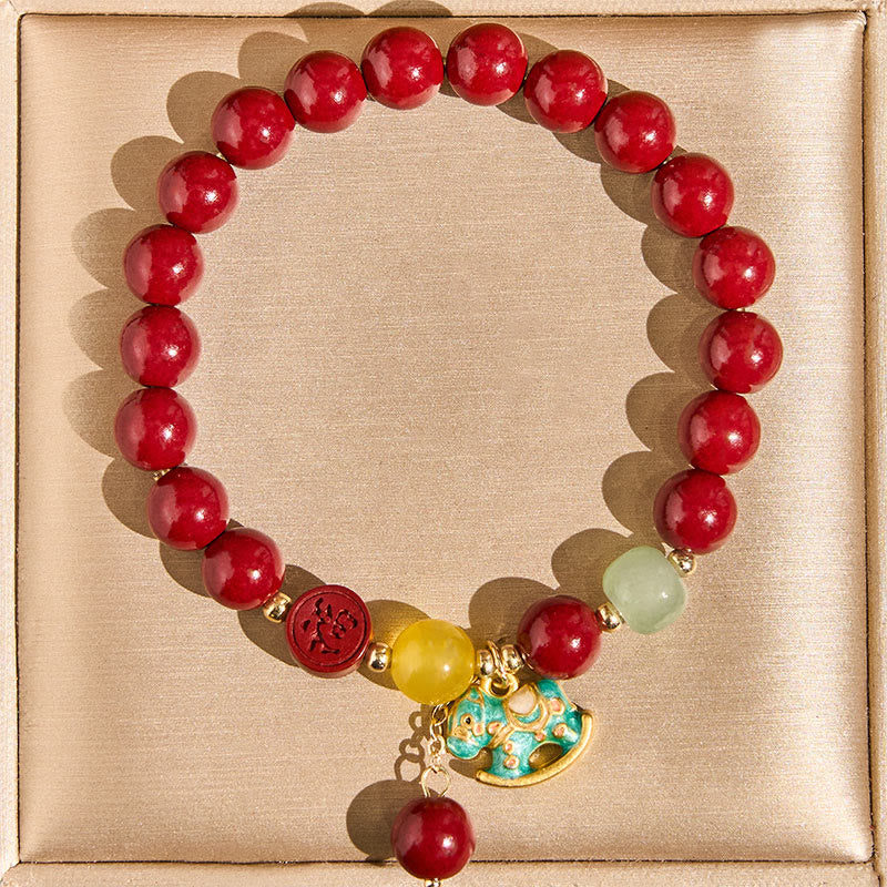 Buddha Stones Pulsera de ágata roja cinabrio natural del Año del Caballo que proporciona tranquilidad y confianza - image 3
