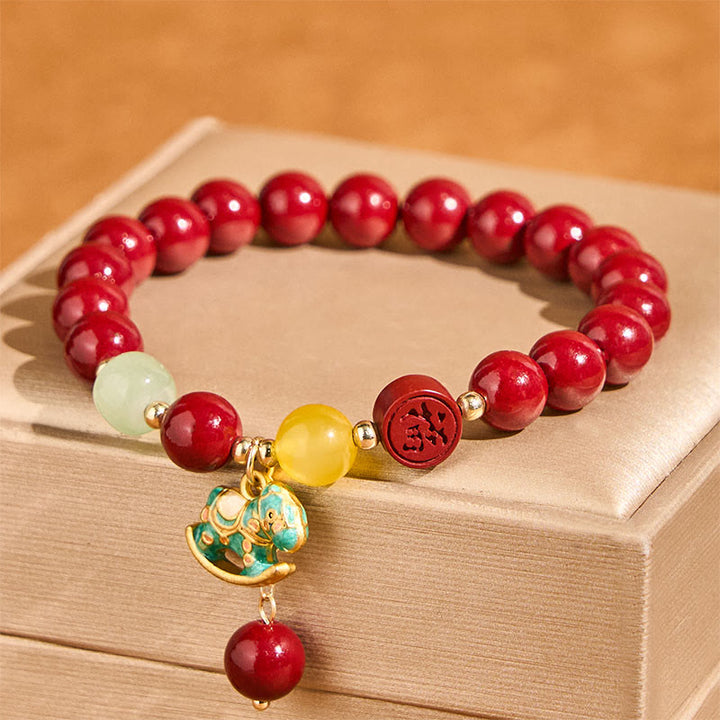 Buddha Stones Pulsera de ágata roja cinabrio natural del Año del Caballo que proporciona tranquilidad y confianza - image 2