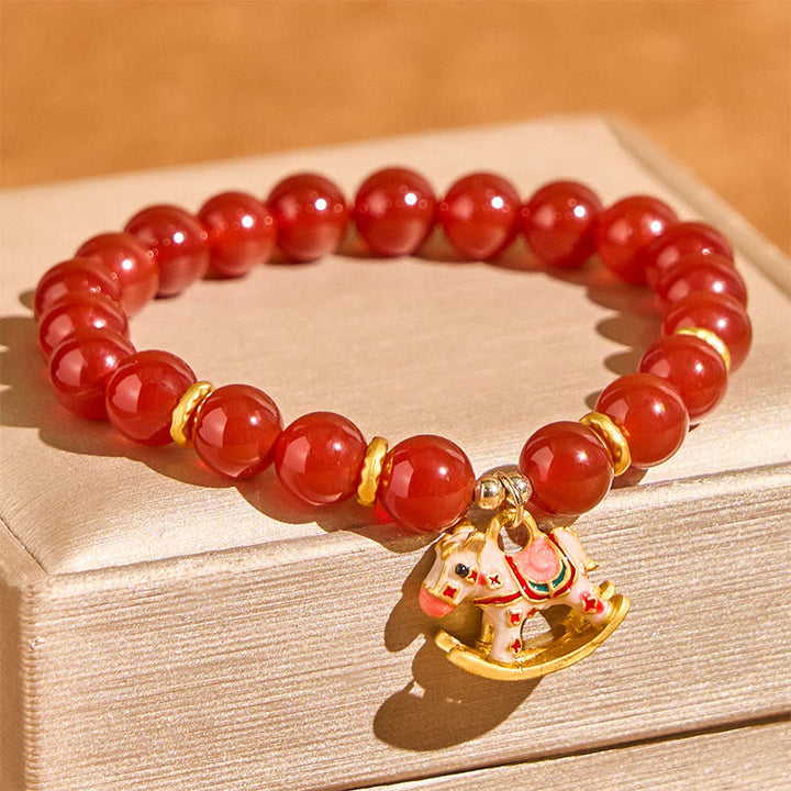 Buddha Stones Pulsera de ágata roja cinabrio natural del Año del Caballo que proporciona tranquilidad y confianza - Ágata roja y caballo rosa (circunferencia de la muñeca: 14-17 cm) - image 7