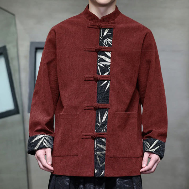 Chaqueta de pana de algodón para hombre, manga larga, con botones de bambú y estampado de Buddha Stones, con bolsillos. - image 2