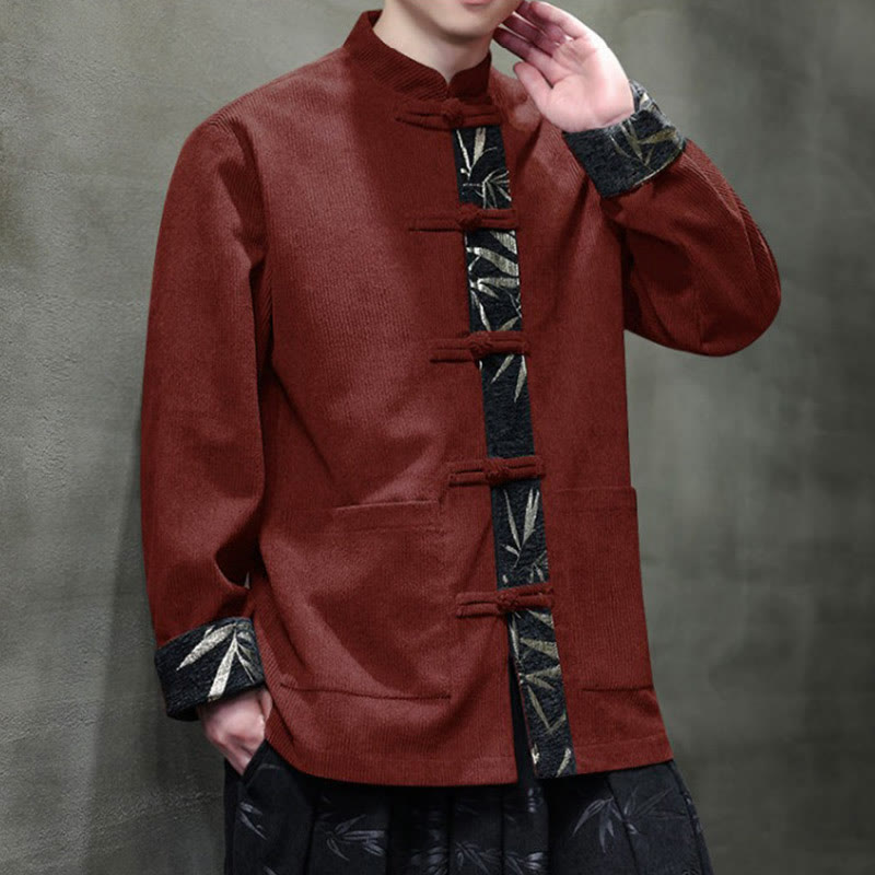 Chaqueta de pana de algodón para hombre, manga larga, con botones de bambú y estampado de Buddha Stones, con bolsillos. - image 1