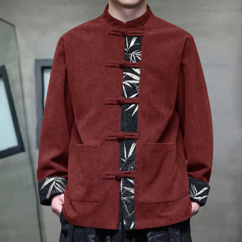 Chaqueta de pana de algodón para hombre, manga larga, con botones de bambú y estampado de Buddha Stones, con bolsillos. - image 3