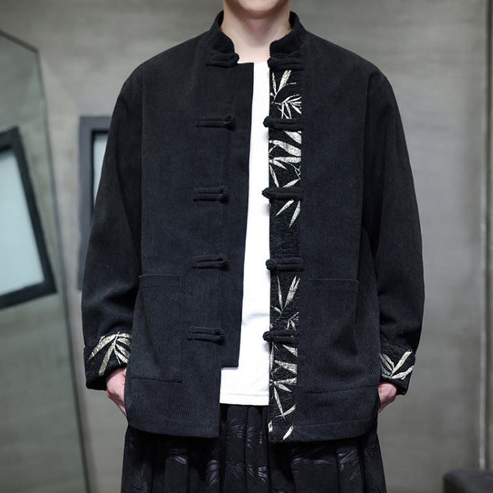 Chaqueta de pana de algodón para hombre, manga larga, con botones de bambú y estampado de Buddha Stones, con bolsillos. - image 6