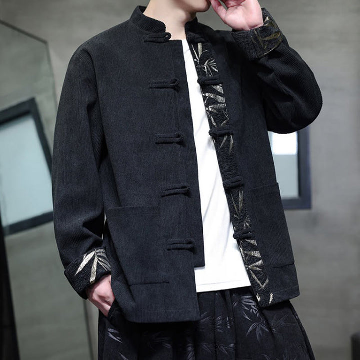 Chaqueta de pana de algodón para hombre, manga larga, con botones de bambú y estampado de Buddha Stones, con bolsillos. - image 7