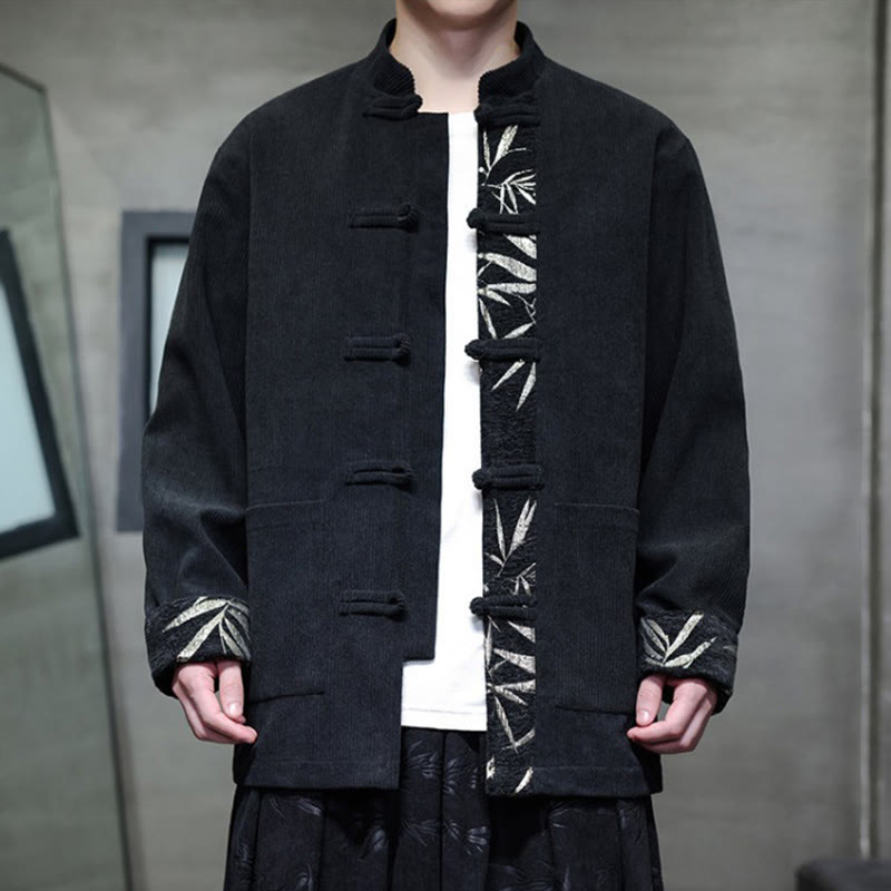 Chaqueta de pana de algodón para hombre, manga larga, con botones de bambú y estampado de Buddha Stones, con bolsillos. - image 11