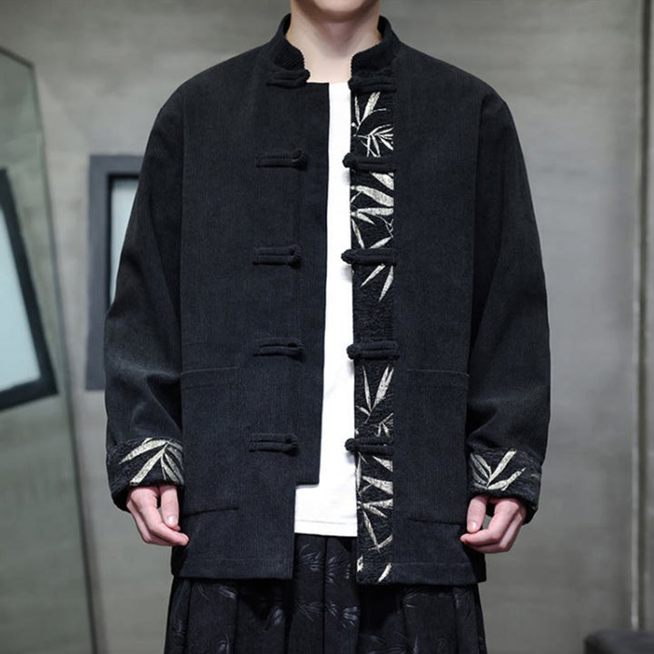 Chaqueta de pana de algodón para hombre, manga larga, con botones de bambú y estampado de Buddha Stones, con bolsillos. - image 11