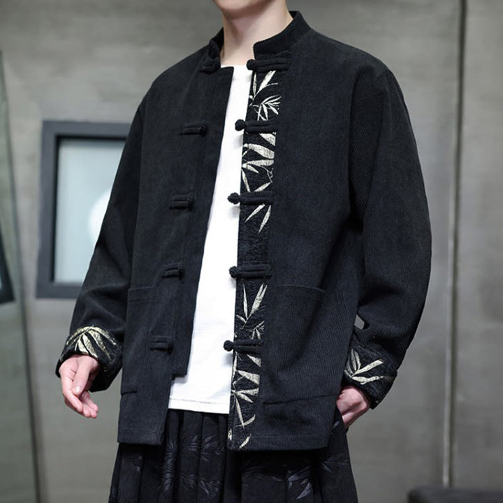 Chaqueta de pana de algodón para hombre, manga larga, con botones de bambú y estampado de Buddha Stones, con bolsillos. - image 9