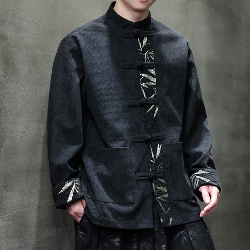 Chaqueta de pana de algodón para hombre, manga larga, con botones de bambú y estampado de Buddha Stones, con bolsillos. - image 8