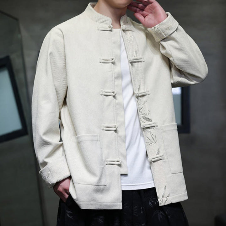 Chaqueta de pana de algodón para hombre, manga larga, con botones de bambú y estampado de Buddha Stones, con bolsillos. - image 16