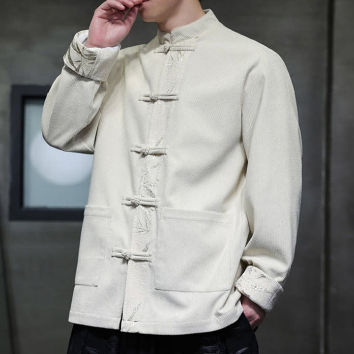 Chaqueta de pana de algodón para hombre, manga larga, con botones de bambú y estampado de Buddha Stones, con bolsillos. - image 18