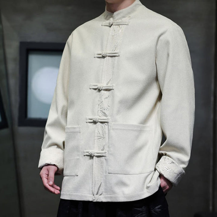 Chaqueta de pana de algodón para hombre, manga larga, con botones de bambú y estampado de Buddha Stones, con bolsillos. - image 17