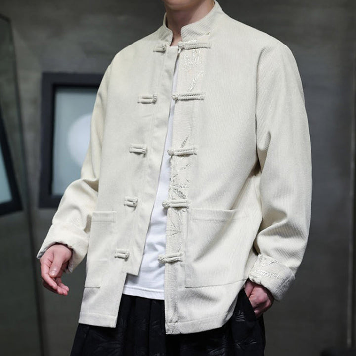 Chaqueta de pana de algodón para hombre, manga larga, con botones de bambú y estampado de Buddha Stones, con bolsillos. - image 21