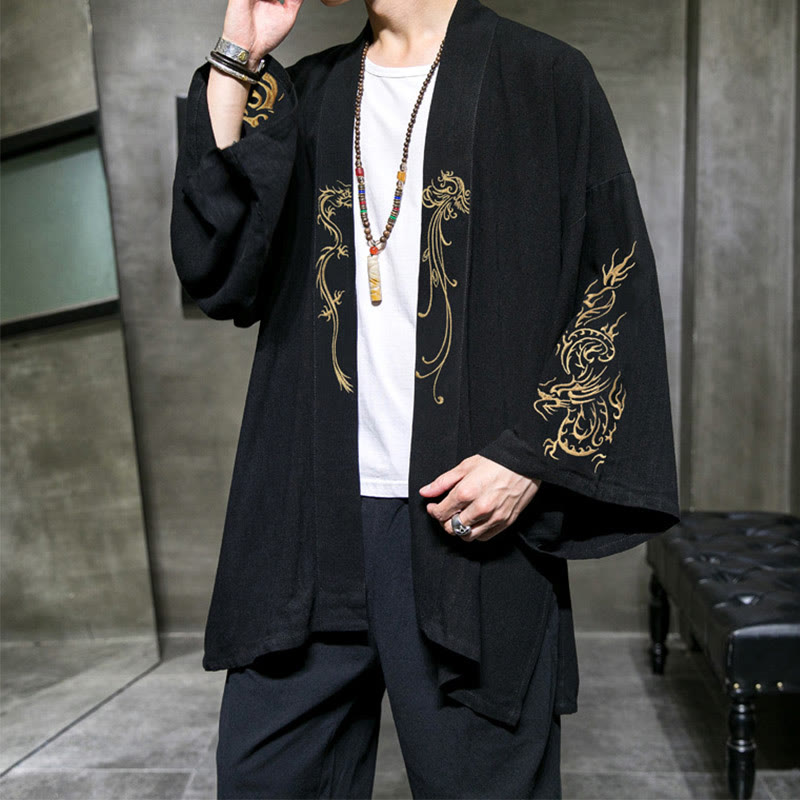 Kimono de algodón para hombre, manga larga , Buddha Stones , dragón y fénix. - image 2