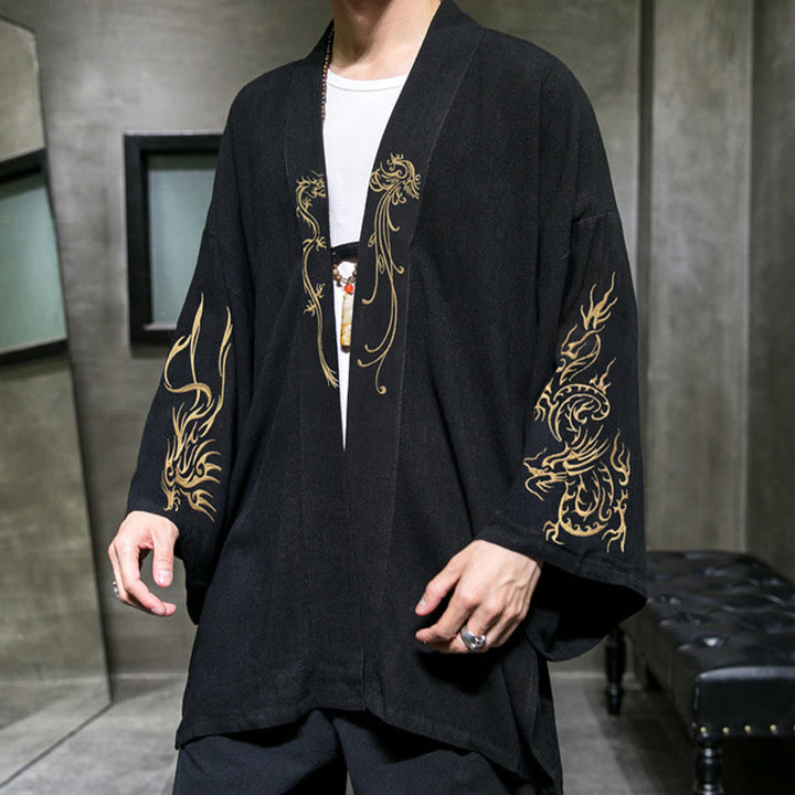 Kimono de algodón para hombre, manga larga , Buddha Stones , dragón y fénix. - image 5