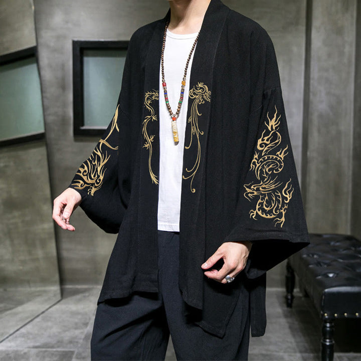 Kimono de algodón para hombre, manga larga , Buddha Stones , dragón y fénix. - image 1