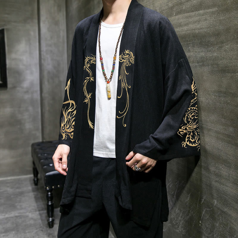 Kimono de algodón para hombre, manga larga , Buddha Stones , dragón y fénix. - image 3
