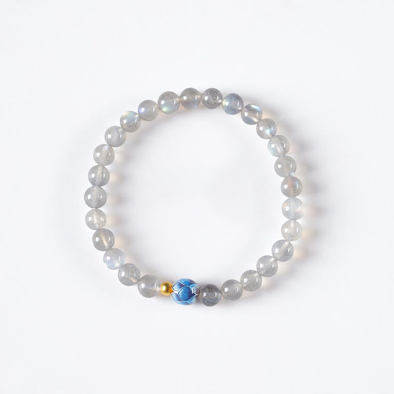 Pulsera con encanto de loto, piedra lunar natural y Buddha Stones - image 7