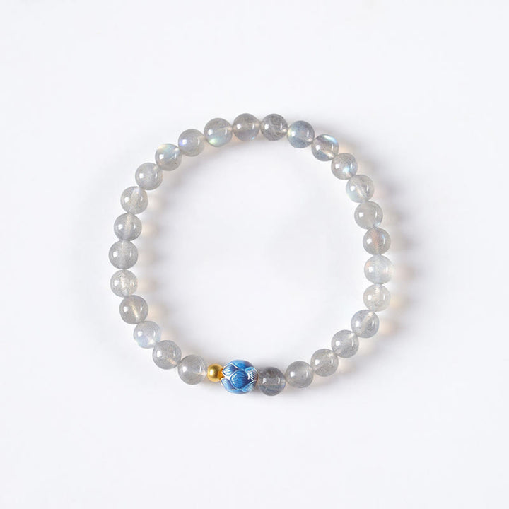 Pulsera con encanto de loto, piedra lunar natural y Buddha Stones - image 7