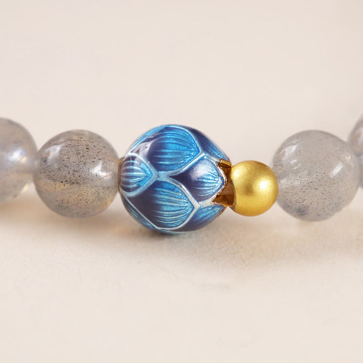 Pulsera con encanto de loto, piedra lunar natural y Buddha Stones - image 9