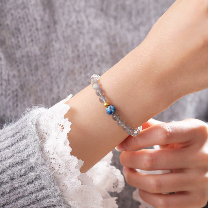 Pulsera con encanto de loto, piedra lunar natural y Buddha Stones - image 4