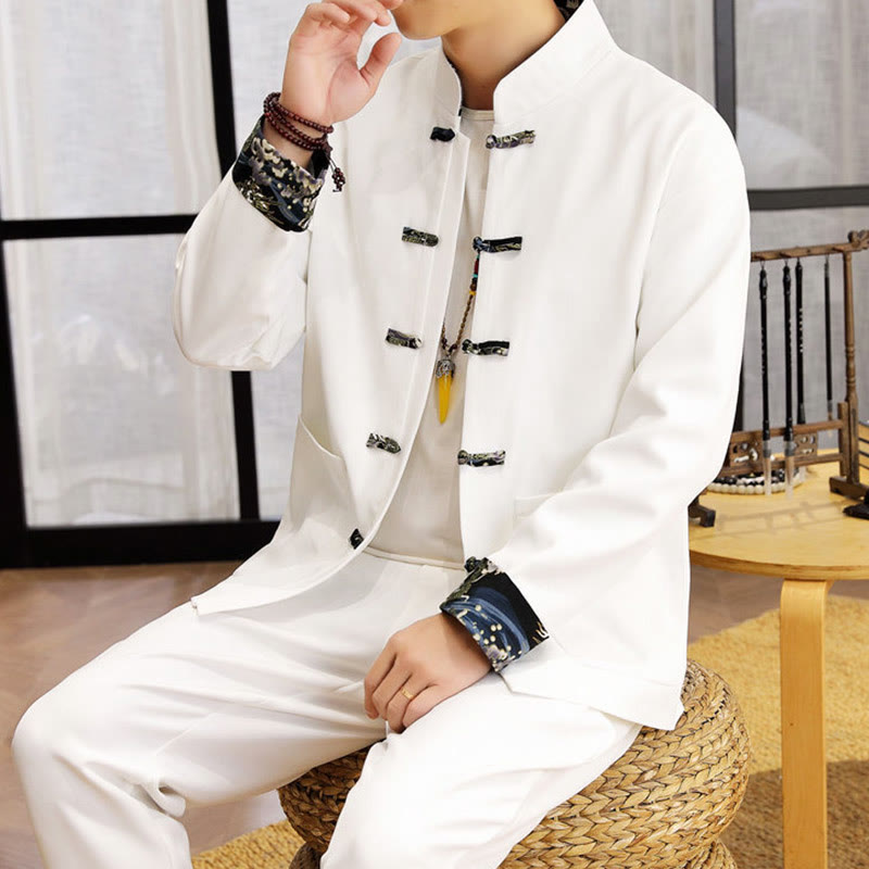 Conjunto de ropa de manga larga y pantalón con estampado de olas y botones de rana para hombre , con Buddha Stones (2 piezas). - image 7