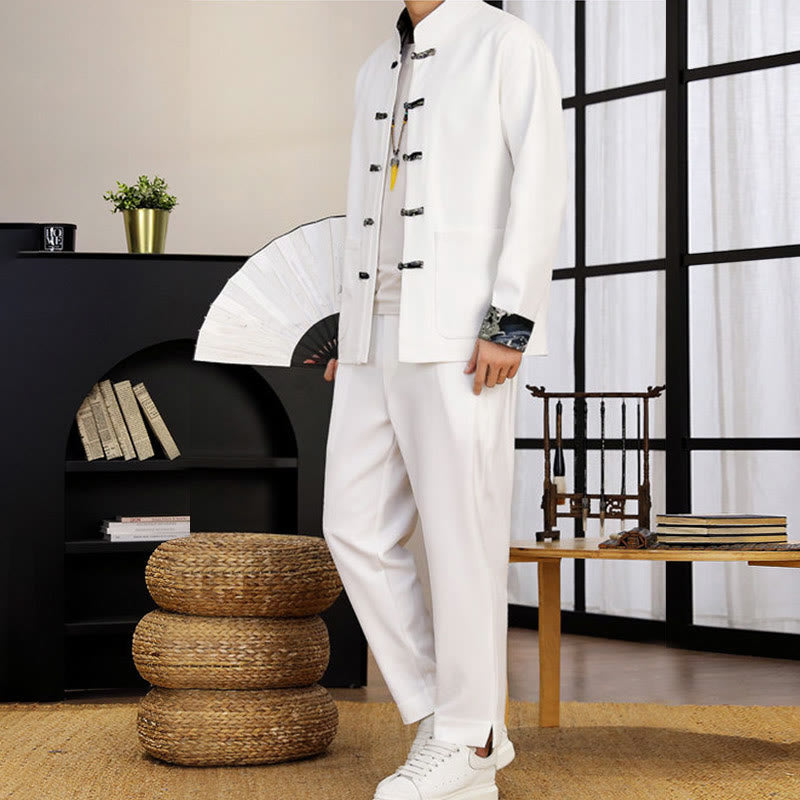 Conjunto de ropa de manga larga y pantalón con estampado de olas y botones de rana para hombre , con Buddha Stones (2 piezas). - image 6