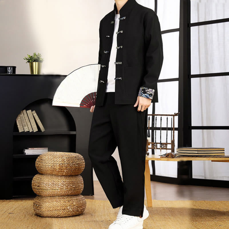 Conjunto de ropa de manga larga y pantalón con estampado de olas y botones de rana para hombre , con Buddha Stones (2 piezas). - image 12