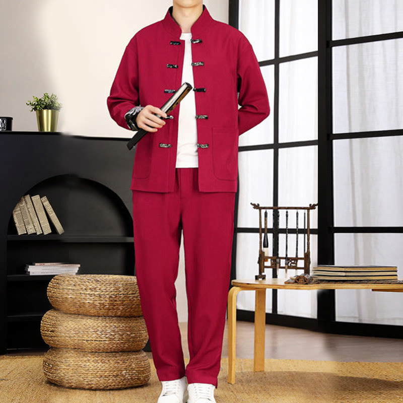 Conjunto de ropa de manga larga y pantalón con estampado de olas y botones de rana para hombre , con Buddha Stones (2 piezas). - image 24