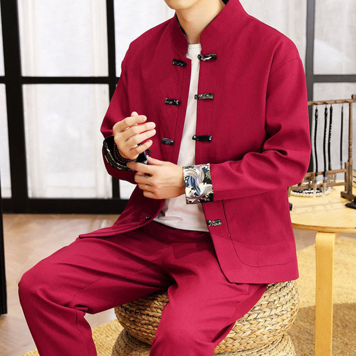 Conjunto de ropa de manga larga y pantalón con estampado de olas y botones de rana para hombre , con Buddha Stones (2 piezas). - image 26