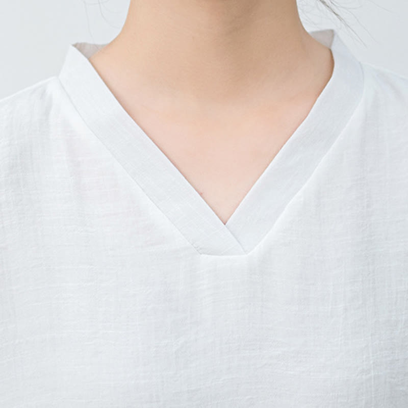 Conjunto de meditación para mujer Buddha Stones de 2 piezas: camiseta blanca de manga larga con cuello en V y pantalón de pierna ancha. - image 10