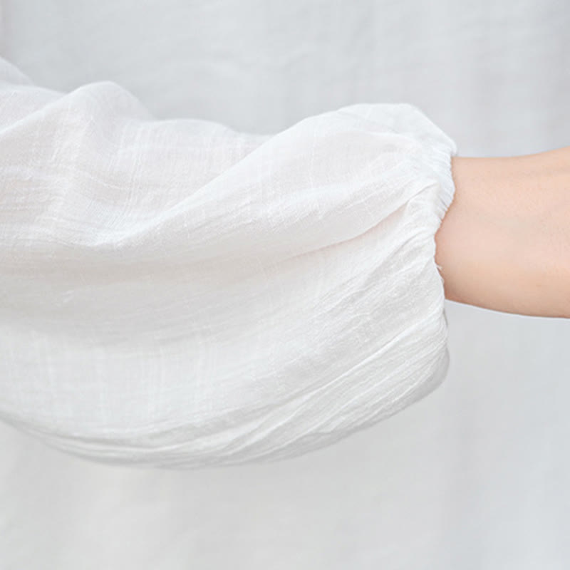 Conjunto de meditación para mujer Buddha Stones de 2 piezas: camiseta blanca de manga larga con cuello en V y pantalón de pierna ancha. - image 11